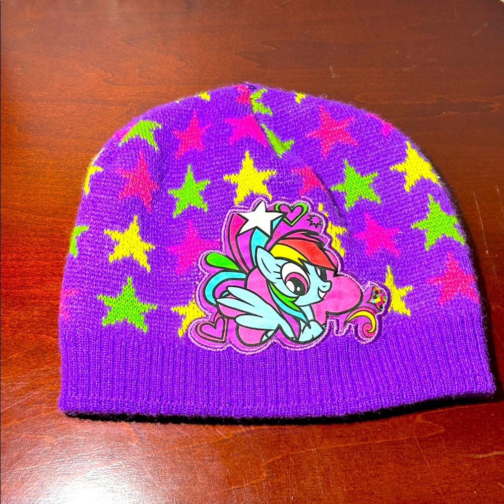 My Little Pony Purple Beanie 2014 Hat Winter Rainbow Stars